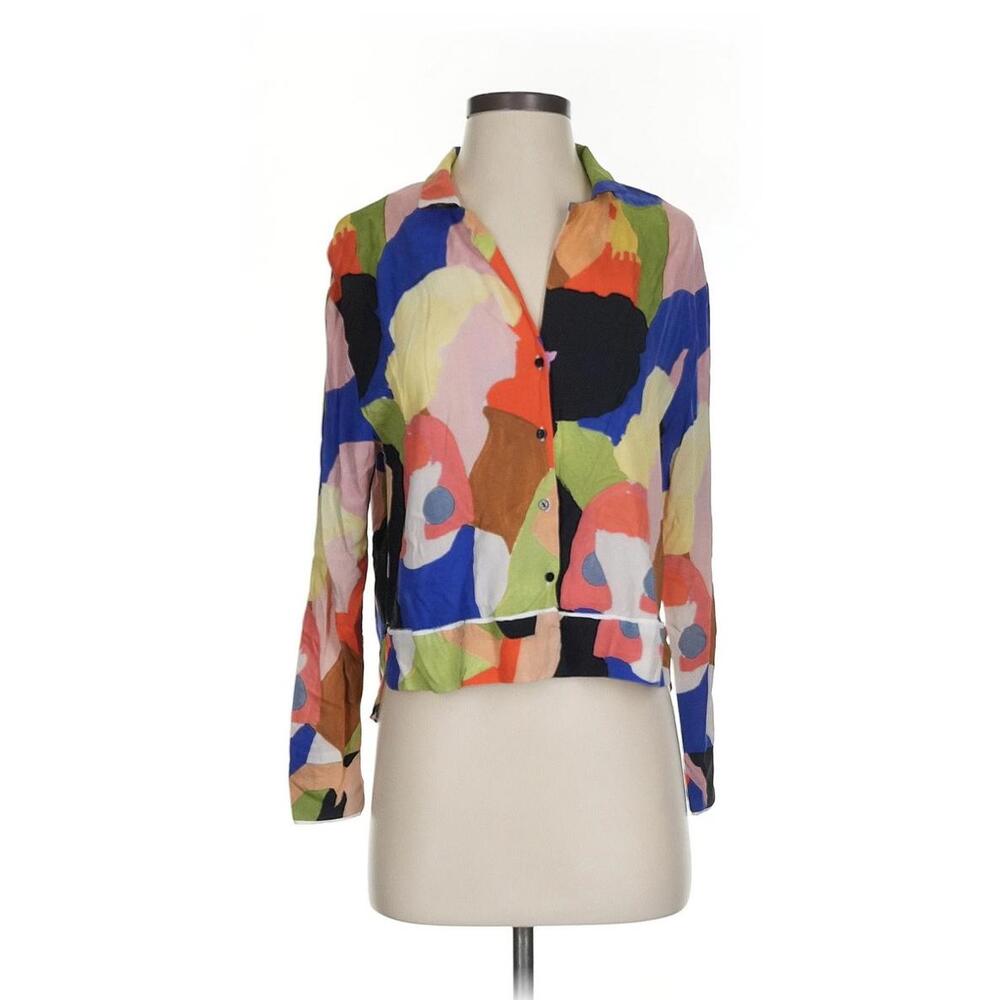 ZARA Abstract Print Button-Up Blouse XS